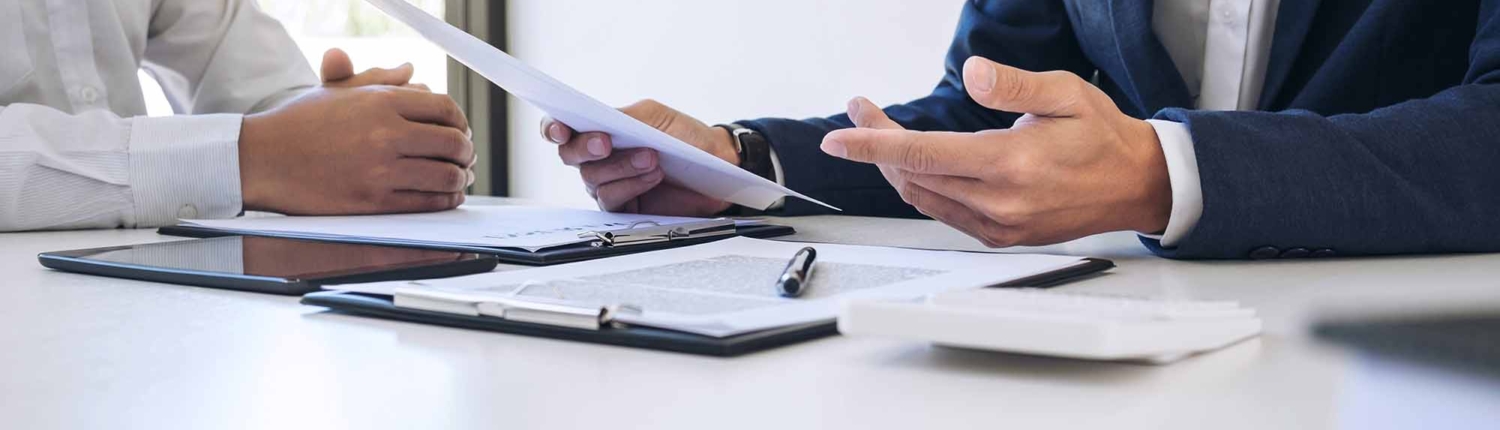 man explaining a document